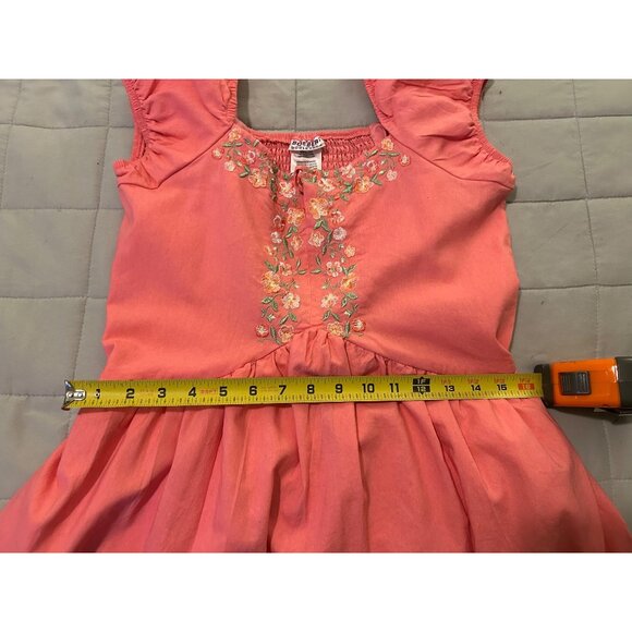 Blueberi Boulevard Coral Pink Midi Dress Puff Sleeve Embroidered Floral Cottagec - Picture 4 of 13